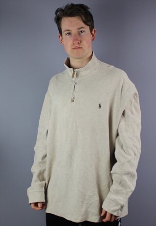 VINTAGE RALPH LAUREN 1/4 ZIP IN BEIGE WITH EMBROIDERY