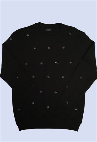BLACK STAR STUDDED EMBELLISHED SWEATSHIRT JUMPER GRUNGE ROCK