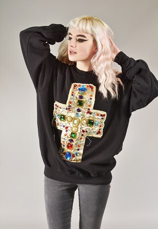 VINTAGE JEWEL CROSS SWEATSHIRT BLACK
