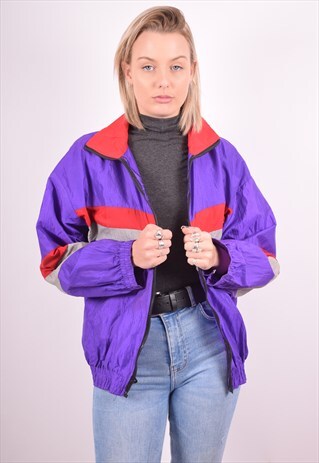 WOMENS VINTAGE TRACKSUIT TOP JACKET LARGE PURPLE 90S