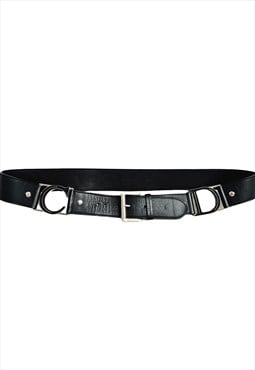 Christian Dior Belt Black Leather C D Buckle Logo Vintage 