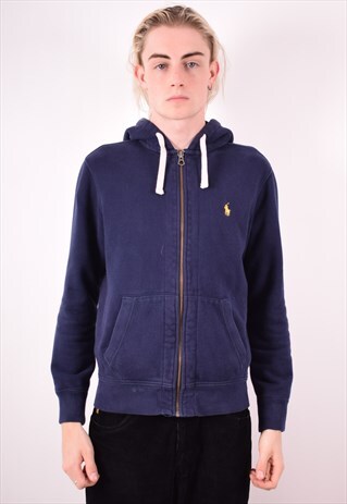 POLO RALPH LAUREN MENS VINTAGE HOODIE SWEATER SMALL BLUE 90S