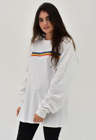 G&G UNISEX WHITE RAINBOW STRIPE L/S TEE