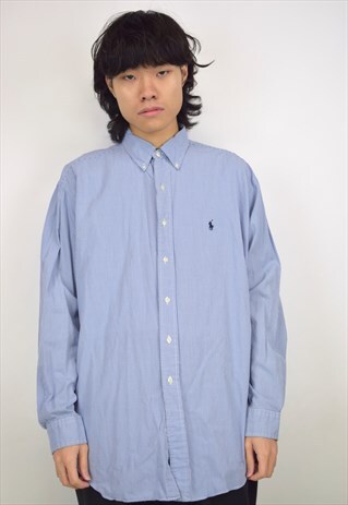 VINAGE 90S POLO RALPH LAUREN BLUE MICRO PLAID SHIRT