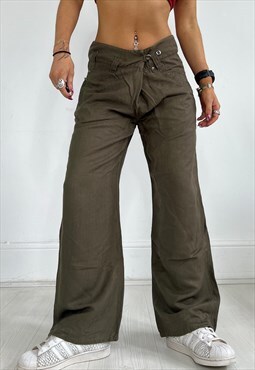 Vintage 90s Trousers Cargo Khaki Wide Leg Grunge Boho Y2k