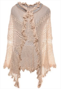 Vintage Beige Frilled Crochet Jacket - M