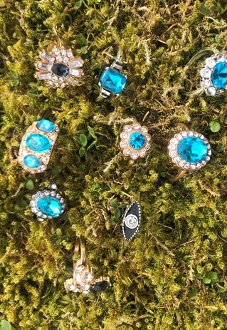 SET OF 8 BOHO GOLD TURQUOISE MULTI LAYER RINGS