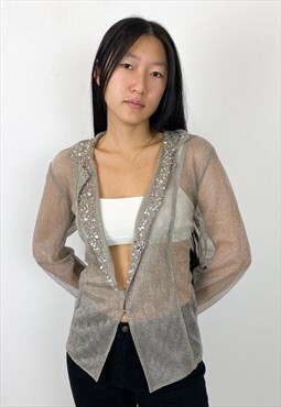 Vintage 90s mesh silver cardigan top 