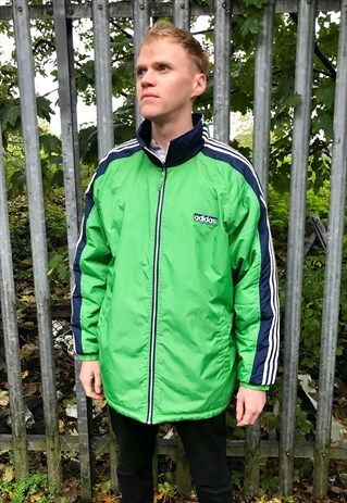 VINTAGE ADIDAS BLUE GREEN SPELLOUT COAT JACKET
