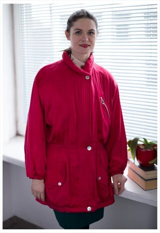 VINTAGE 80'S BRIGHT RED SHIMMERING PARKA COAT