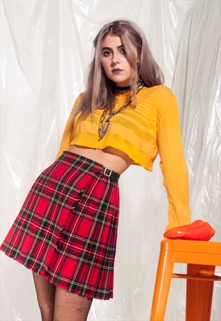 VINTAGE TARTAN SKIRT 80S REWORKED GRUNGE PLAID MINI KILT