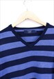 VINTAGE J.CREW KNIT JUMPER NAVY STRIPED PULLOVER V NECK 90S