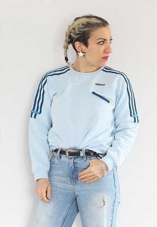 VINTAGE 1990S PALE BLUE ADIDAS 3 STRIPE SWEATSHIRT