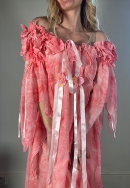 Fairy Pink Layered Medival Dress Costume piece with Florals 