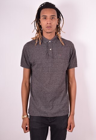 TOMMY HILFIGER MENS VINTAGE POLO SHIRT XL GREY 90S