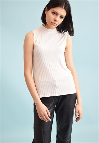 90'S RETRO MINIMALIST NEUTRAL TURTLENECK RIBBED TOP