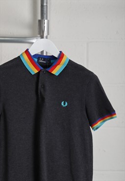 Vintage Fred Perry Polo Shirt in Grey Short Sleeve Tee XS