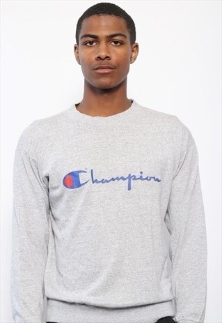 VINTAGE CHAMPION PRINT LOGO LONG SLEEVED T-SHIRT GREY