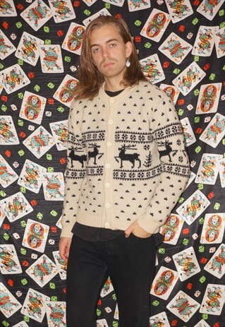 VINTAGE 80'S CREAM NORWEGIAN REINDEER CARDIGAN