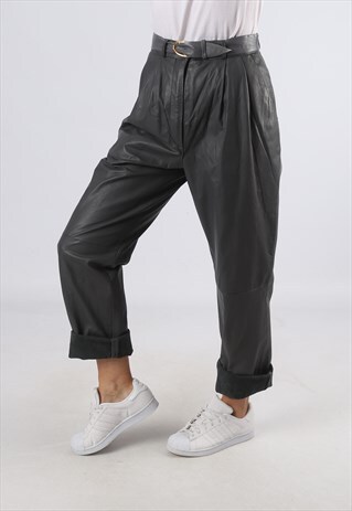 LEATHER TROUSERS HIGH WAISTED WIDE TAPERED VINTAGE 10 (GJ4B