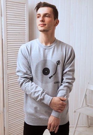 KEEP IT VINYL:MINIMALIST TURNTABLE PRINTED SWEATSHIRT JUMPER