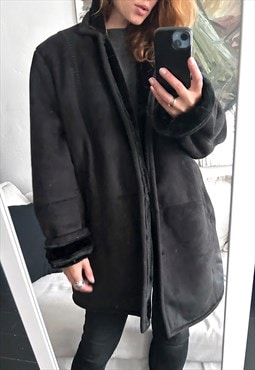 Black Faux Fur Sherpa Coat - XL