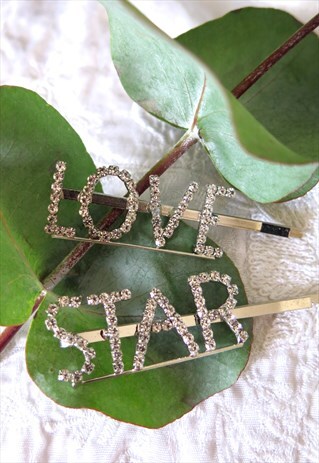 2 PACK, LOVE STAR SILVER DIAMANTE HAIR CLIP