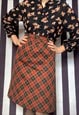 VINTAGE 70S ORANGE JERSEY CHECK MIDI PENCIL SKIRT, UK12/14