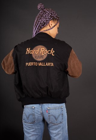 HARD ROCK CAFE PUERTO VALLARTA WOOL AND SUEDE VARSITY JACKET