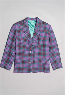 Purple checked tartan '80s shoulder pads long sleeved jacket