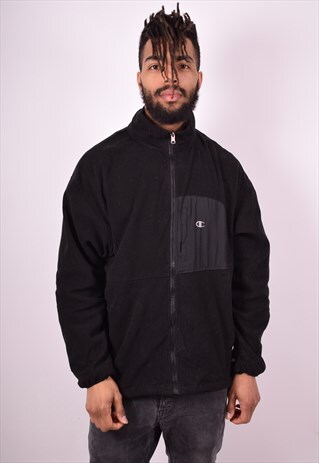 CHAMPION MENS VINTAGE FLEECE JACKET XL BLACK 90S