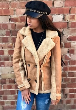 Light Brown Faux Suede & Shearling Jacket / Coat