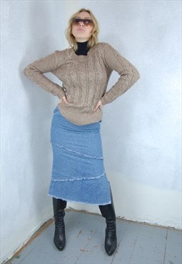 Vintage y2k crochet knitted tailored sweater jumper brown