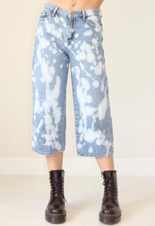 REWORKED DENIM Y2K BLEACHED WIDE LEG CROPPED JEANS