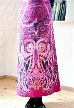Bright pink floral A line wool skirt
