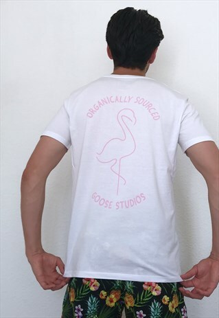 GOOSE STUDIOS ORGANIC COTTON FLAMINGO GRAPHIC T-SHIRT WHITE