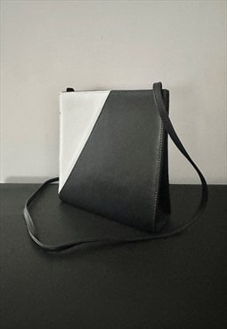 80's Vintage Black White Soft Leather Cross Body Bag