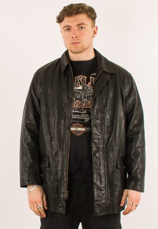 VINTAGE BLACK NAUTICA LEATHER JACKET COAT LARGE