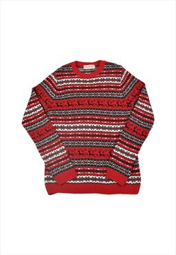 Vintage Knitwear Sweater Retro Pattern Red Medium