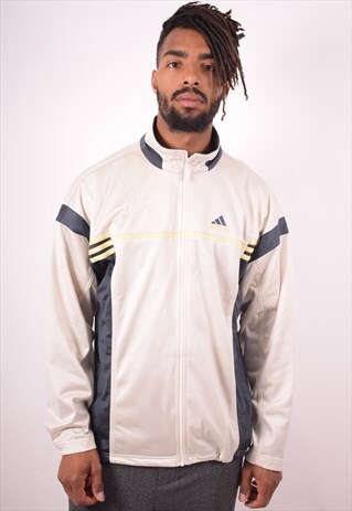 ADIDAS MENS VINTAGE TRACKSUIT TOP JACKET MEDIUM BEIGE 90S