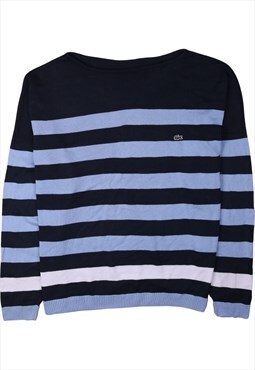 Vintage 90's Lacoste Jumper / Sweater Striped Crew Neck Blue