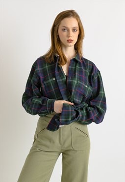  Vintage Wool Checked Oversized Pattern Unisex Shirt 7368