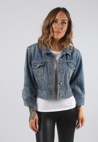 VINTAGE GAP CROPPED DENIM JACKET OVERSIZED FITTED (F9AO)