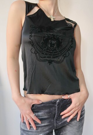 VINTAGE Y2K BLACK CUT OUT CROP TOP