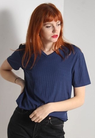 VINTAGE MOSCHINO RIBBED T-SHIRT TOP BLUE