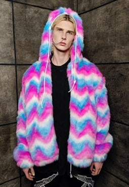 Faux fur festival jacket detachable fleece rave bomber pink