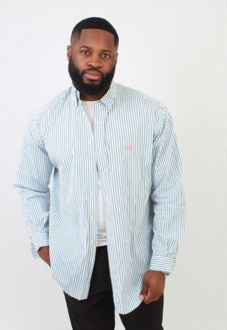 Men's Vintage Polo Ralph Lauren Blue Striped Shirt