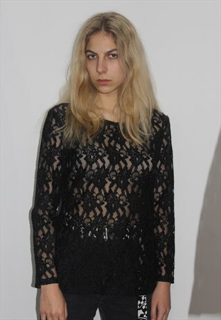 VINTAGE 80' BEAUTIFUL COOL LACY BLACK UNISEX TOP