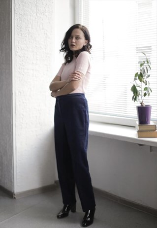 VINTAGE 80'S DARK BLUE STRAIGHT VELVET TROUSERS
