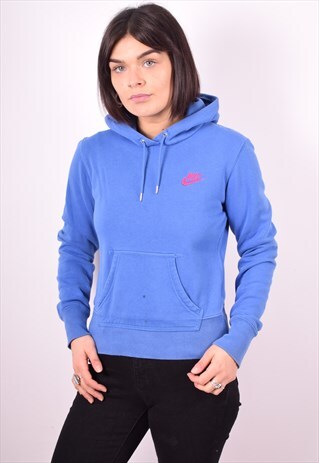 NIKE WOMENS VINTAGE HOODIE JUMPER SMALL BLUE 90'S